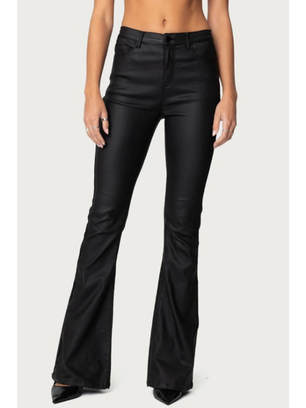 Edikted Luna Faux Leather Mid Rise Flared Jeans NWT Size XS Edgy Y2K Party